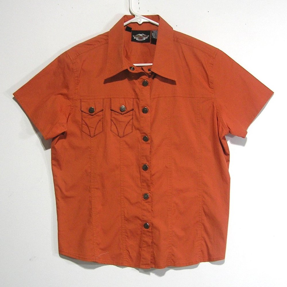 Orange Button-Up Women's Top